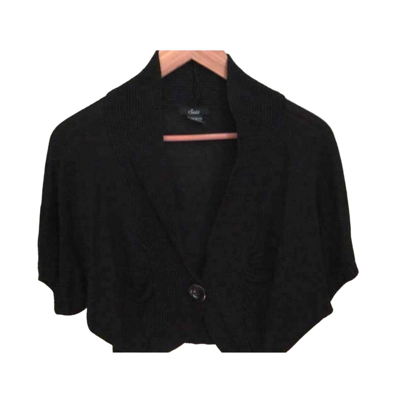 Selé Black Rayon Short Sleeve Cropped Bolero Shrug Single Button Cardigan M