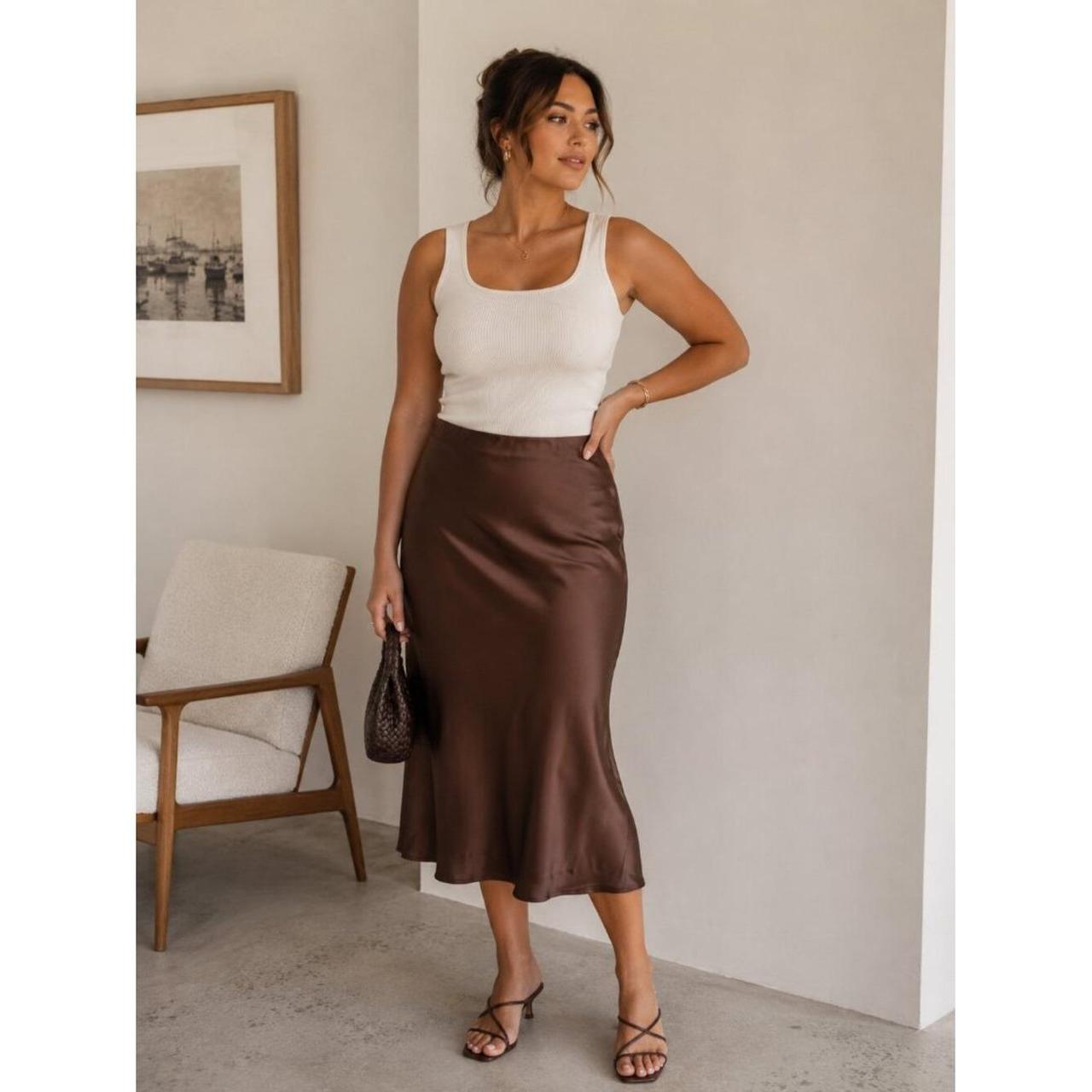 Spiegel Women 12 Dark Gray 100% Silk Paneled A-Line Midi Skirt Lined D7354 - View 15