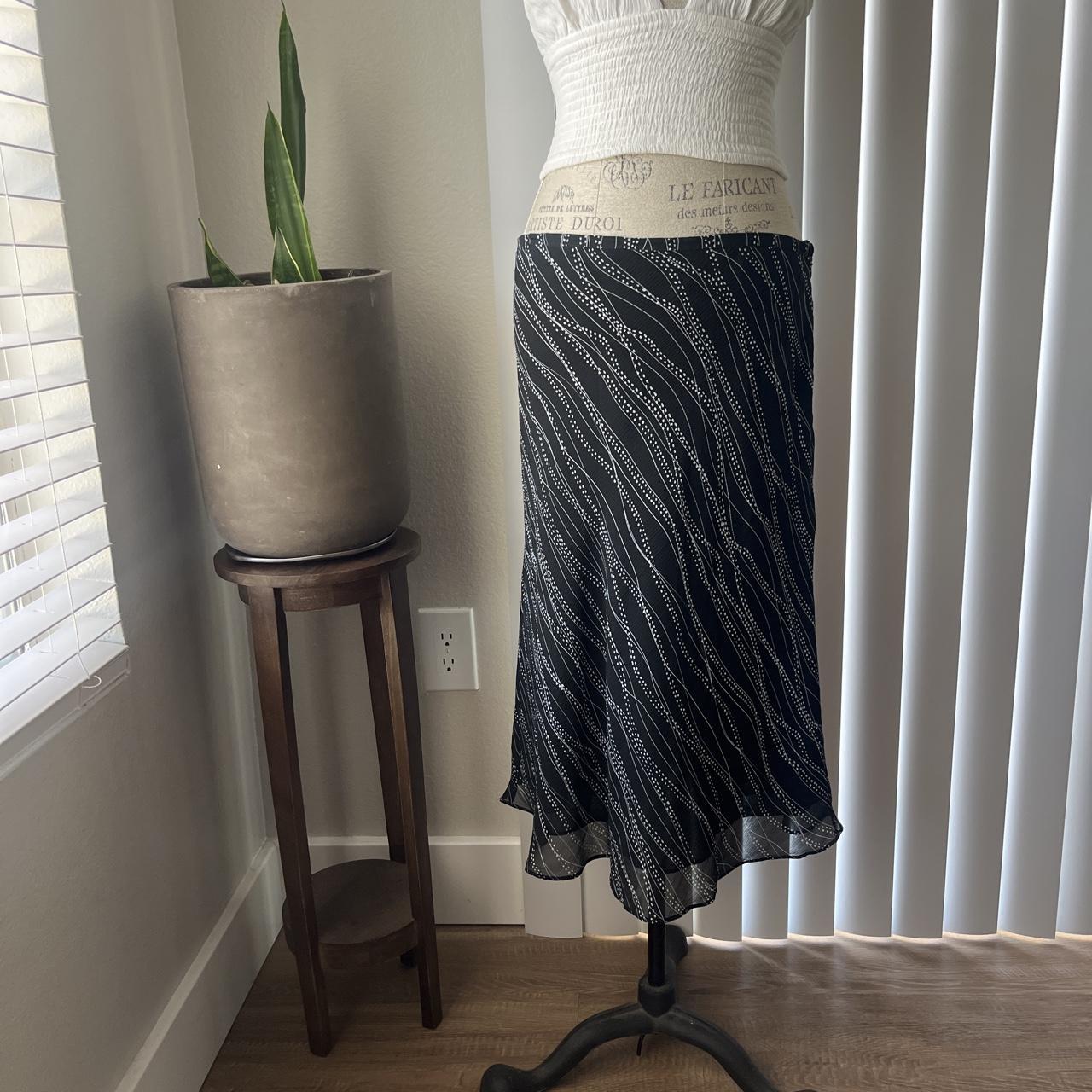 Spiegel Women 12 Dark Gray 100% Silk Paneled A-Line Midi Skirt Lined D7354 - View 18