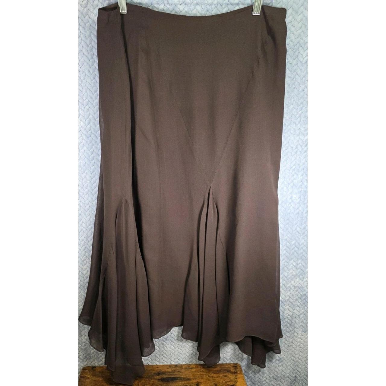 Spiegel Women 12 Dark Gray 100% Silk Paneled A-Line Midi Skirt Lined D7354 - View 19