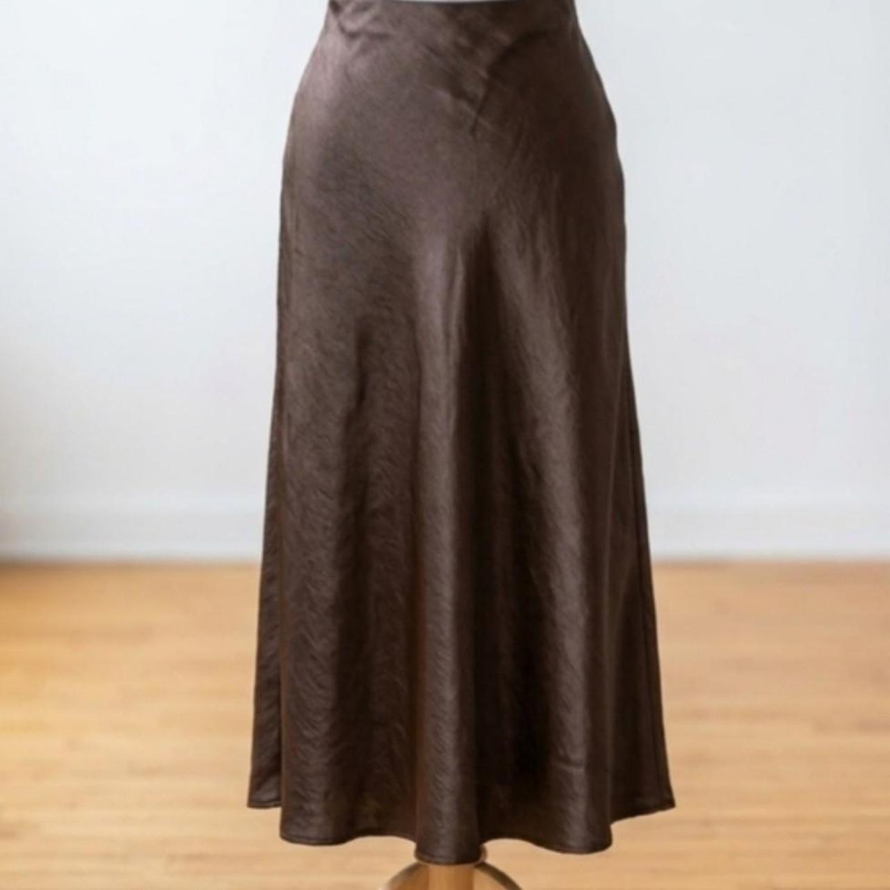 Spiegel Women 12 Dark Gray 100% Silk Paneled A-Line Midi Skirt Lined D7354 - View 22