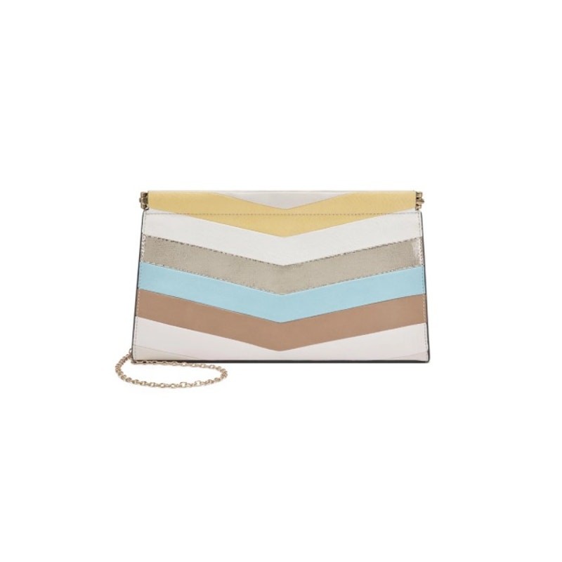 INC Cleeo Chevron Clutch Tan Gold Frame Handbag NWT‎