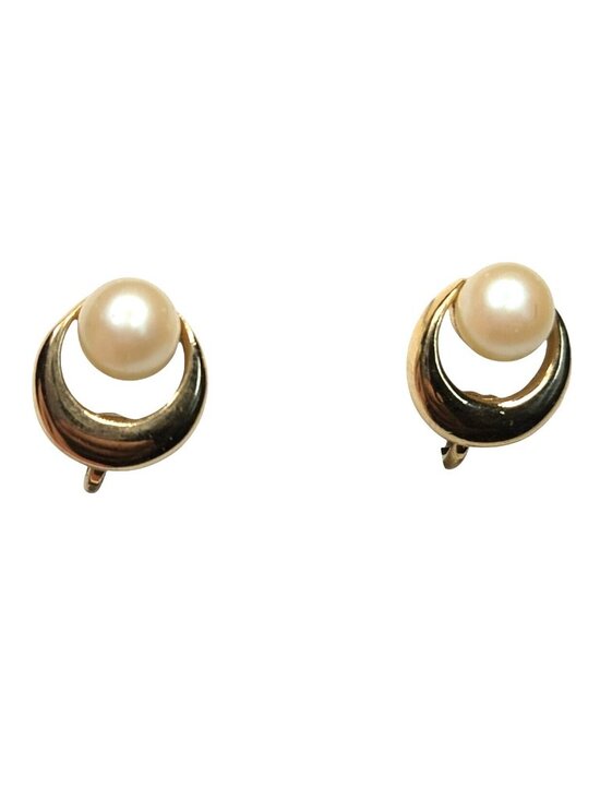 Vintage Gold Tone Faux Pearl Teardrop Earrings Wave Dangle Bridal‎ Post 1.25" - View 7