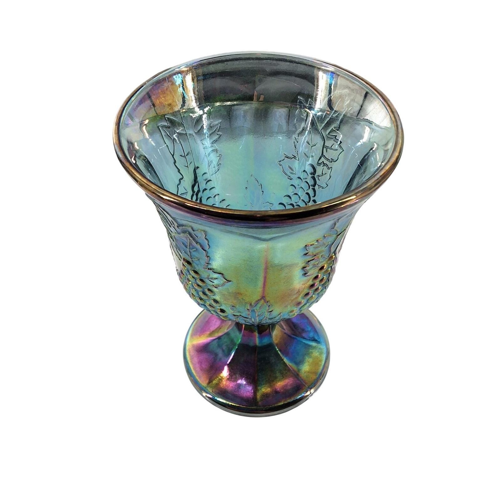 Vintage Indiana Glass Blue Carnival Harvest Grape Water Goblets Set 6