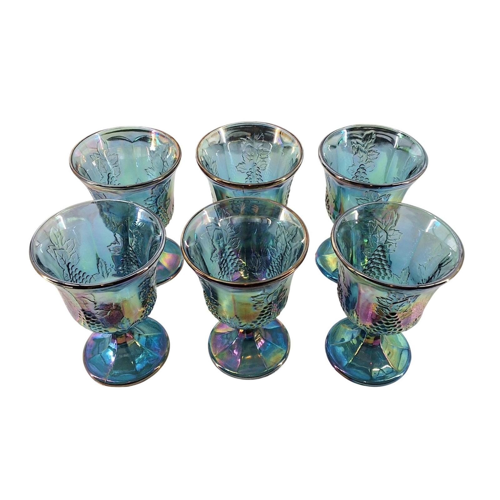 Vintage Indiana Glass Blue Carnival Harvest Grape Water Goblets Set 6 - View 6