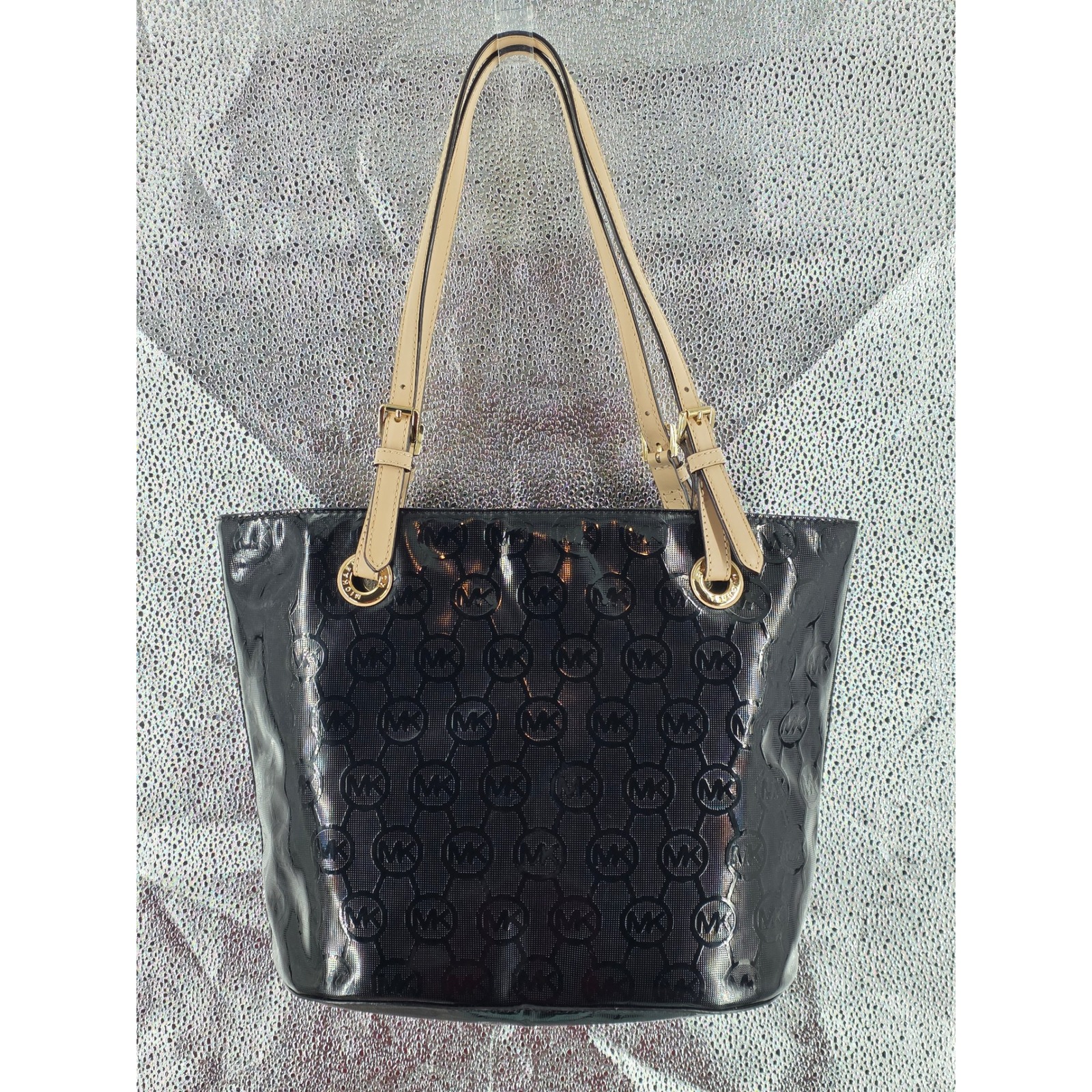 Michael Kors MK Black Patent Leather Tote Shoulder Bag Medium EUC!‎ - View 25