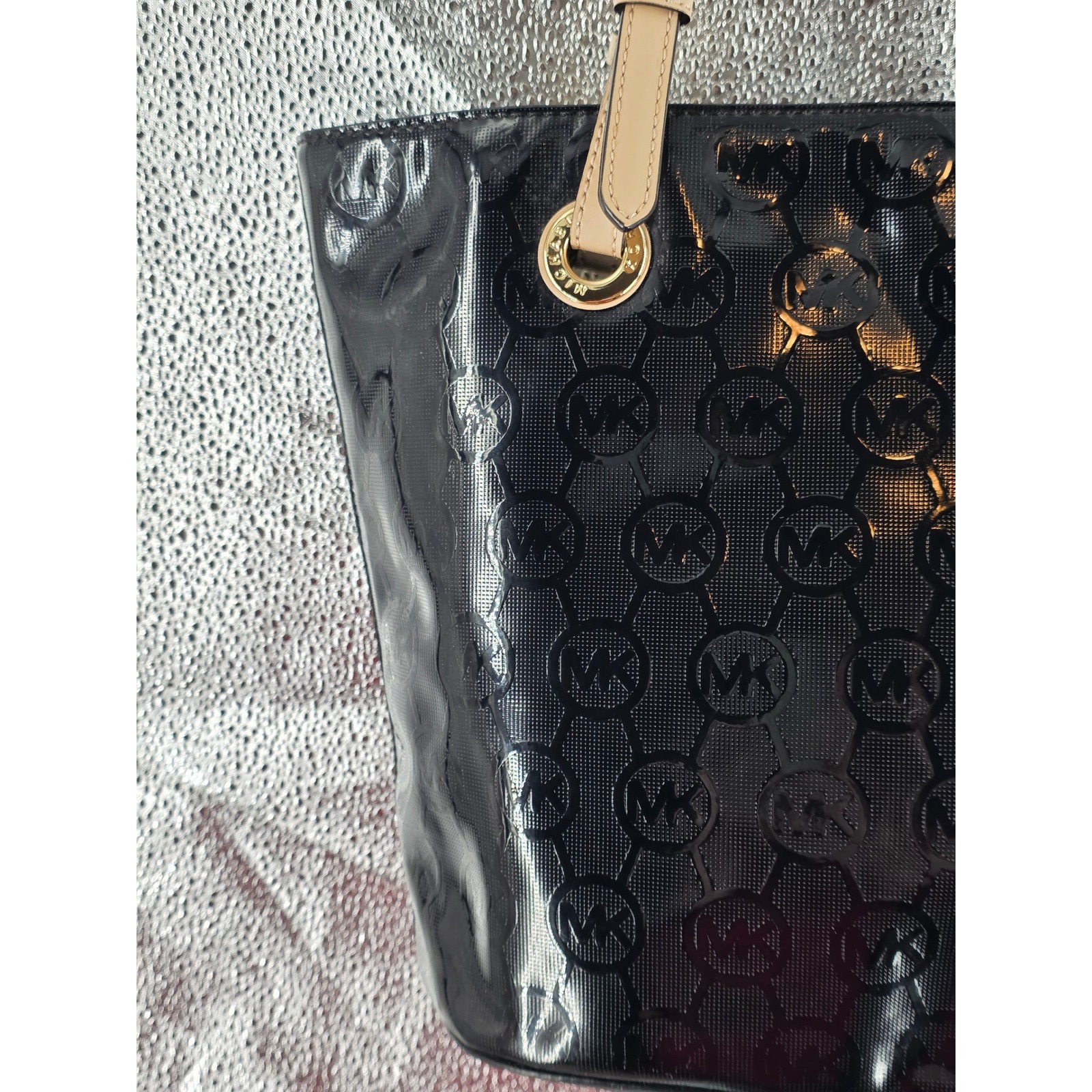 Michael Kors MK Black Patent Leather Tote Shoulder Bag Medium EUC!‎ - View 26