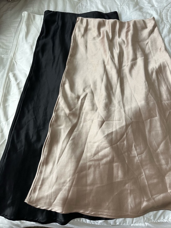 Black Paneled Midi Skirt Satin Trim V-Yoke Pockets Plus Size 56 / 22W Formal - View 11
