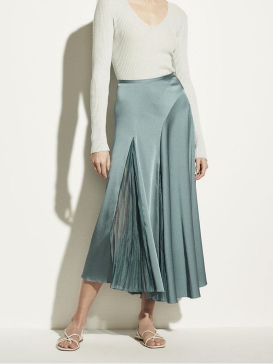 Black Paneled Midi Skirt Satin Trim V-Yoke Pockets Plus Size 56 / 22W Formal - View 19