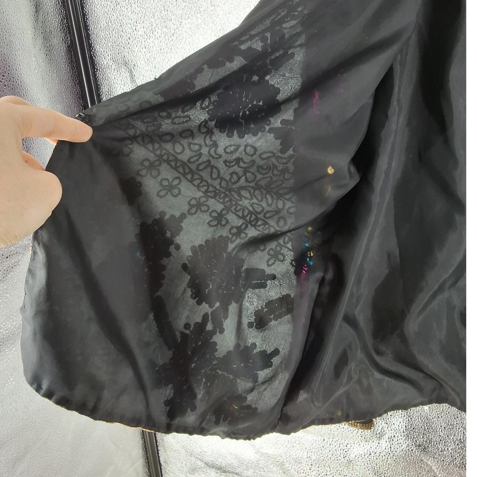 Vintage Drapers & Damons Silk Sequin Beaded Floral Evening Jacket Black PXL - View 6