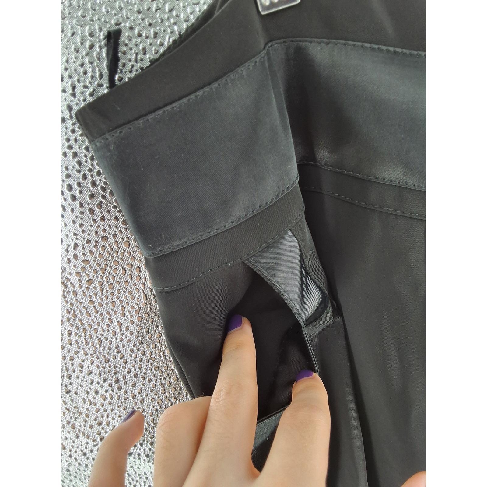 Black Paneled Midi Skirt Satin Trim V-Yoke Pockets Plus Size 56 / 22W Formal - View 5