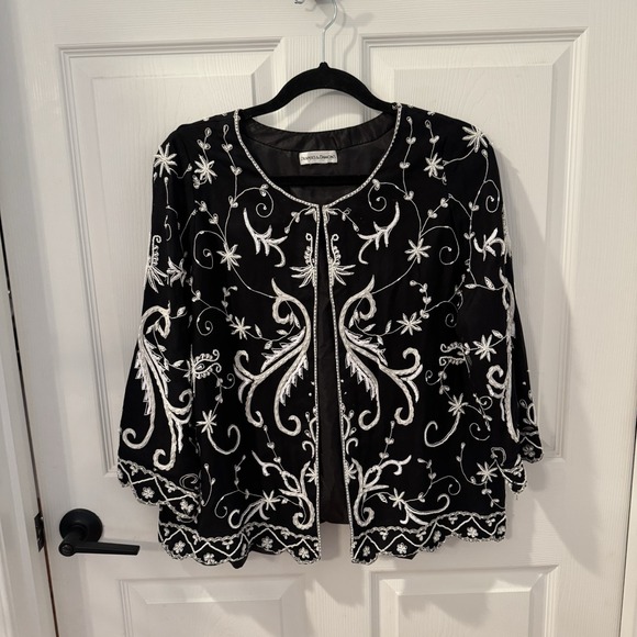 Vintage Drapers & Damons Silk Sequin Beaded Floral Evening Jacket Black PXL - View 11