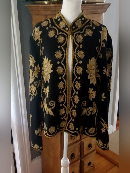 Vintage Drapers & Damons Silk Sequin Beaded Floral Evening Jacket Black PXL - View 13