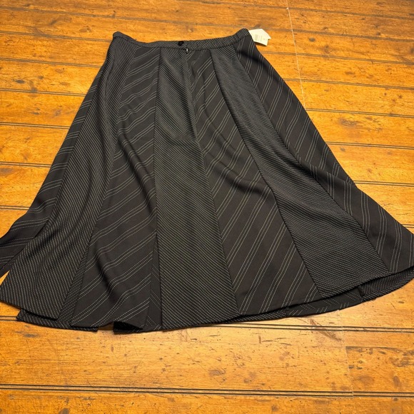 Black Paneled Midi Skirt Satin Trim V-Yoke Pockets Plus Size 56 / 22W Formal - View 10