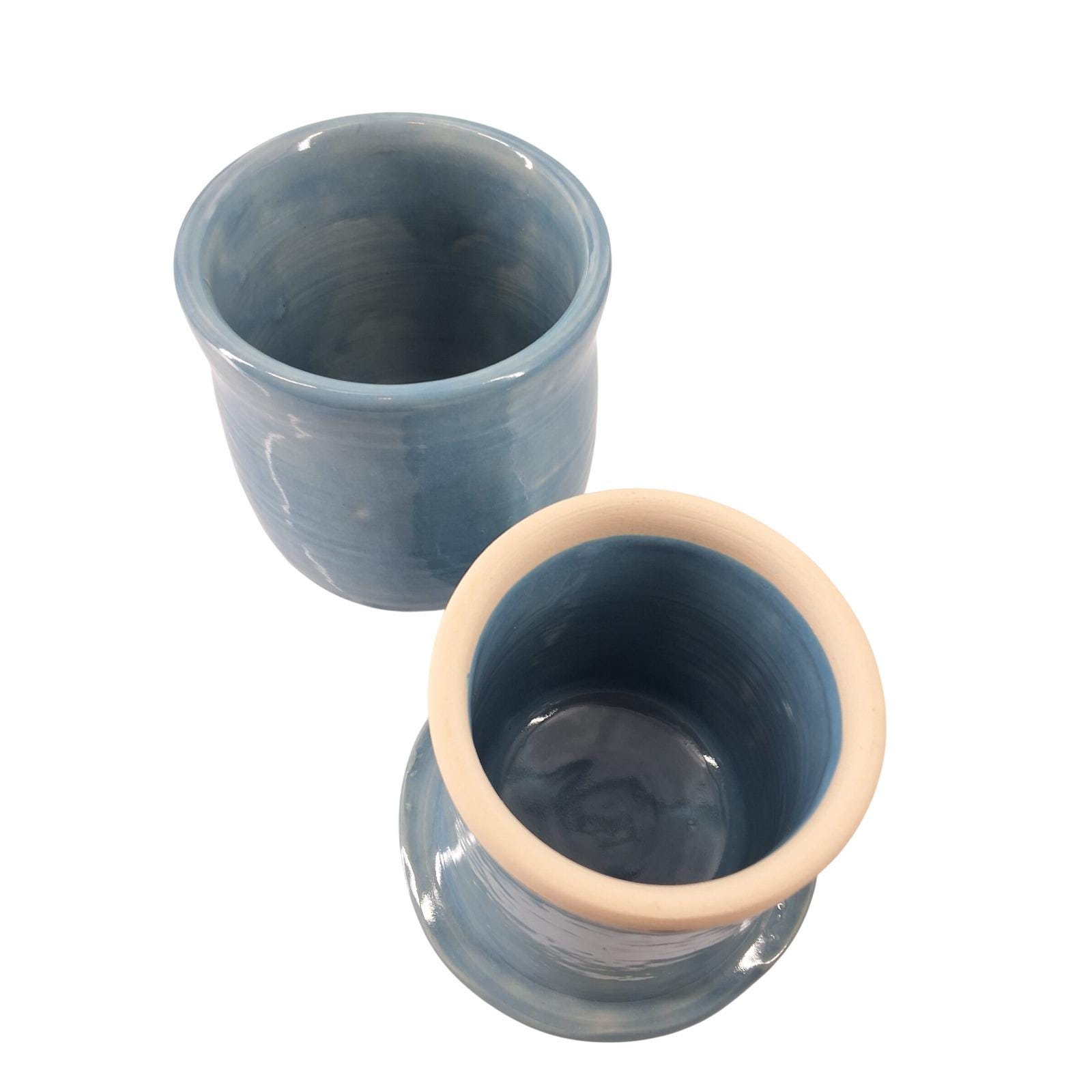 Blue Ceramic Studio Pottery French Butter Bell Crock Artisan Signed RM
