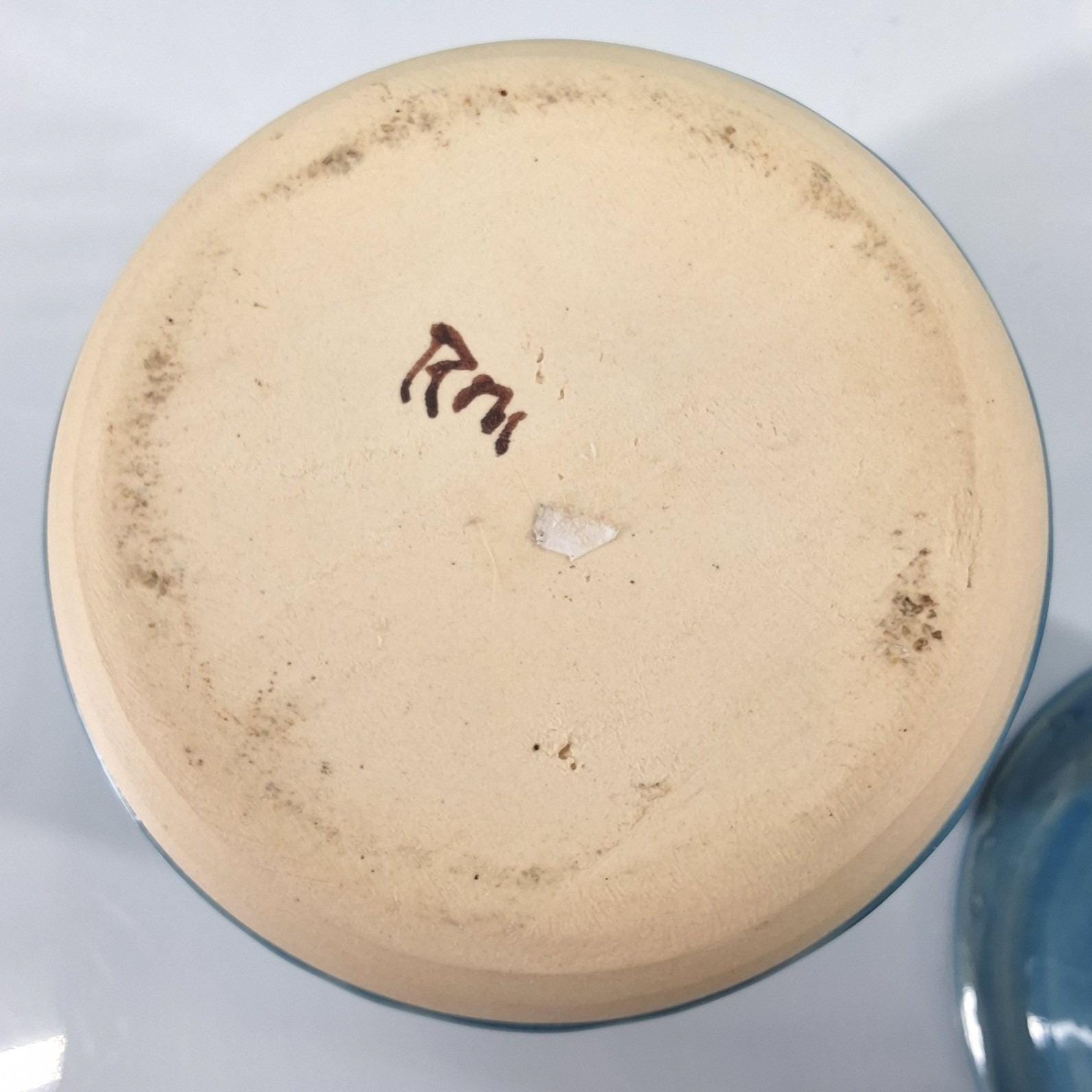 Blue Ceramic Studio Pottery French Butter Bell Crock Artisan Signed RM - View 3