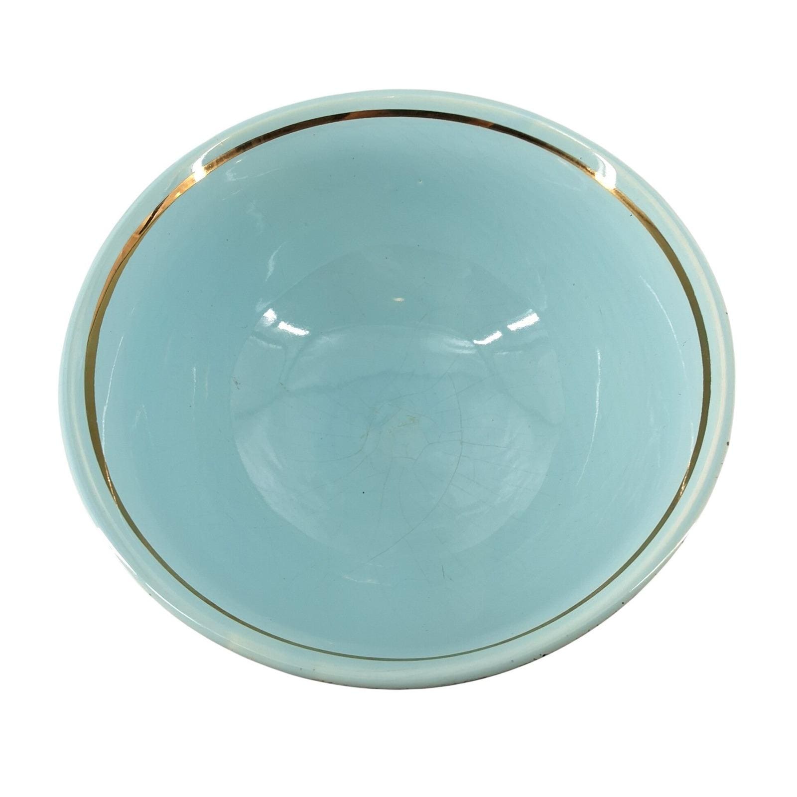 Vintage Delft Holland Turquoise Gold Veined Brass Pedestal Candy Bowl - View 3