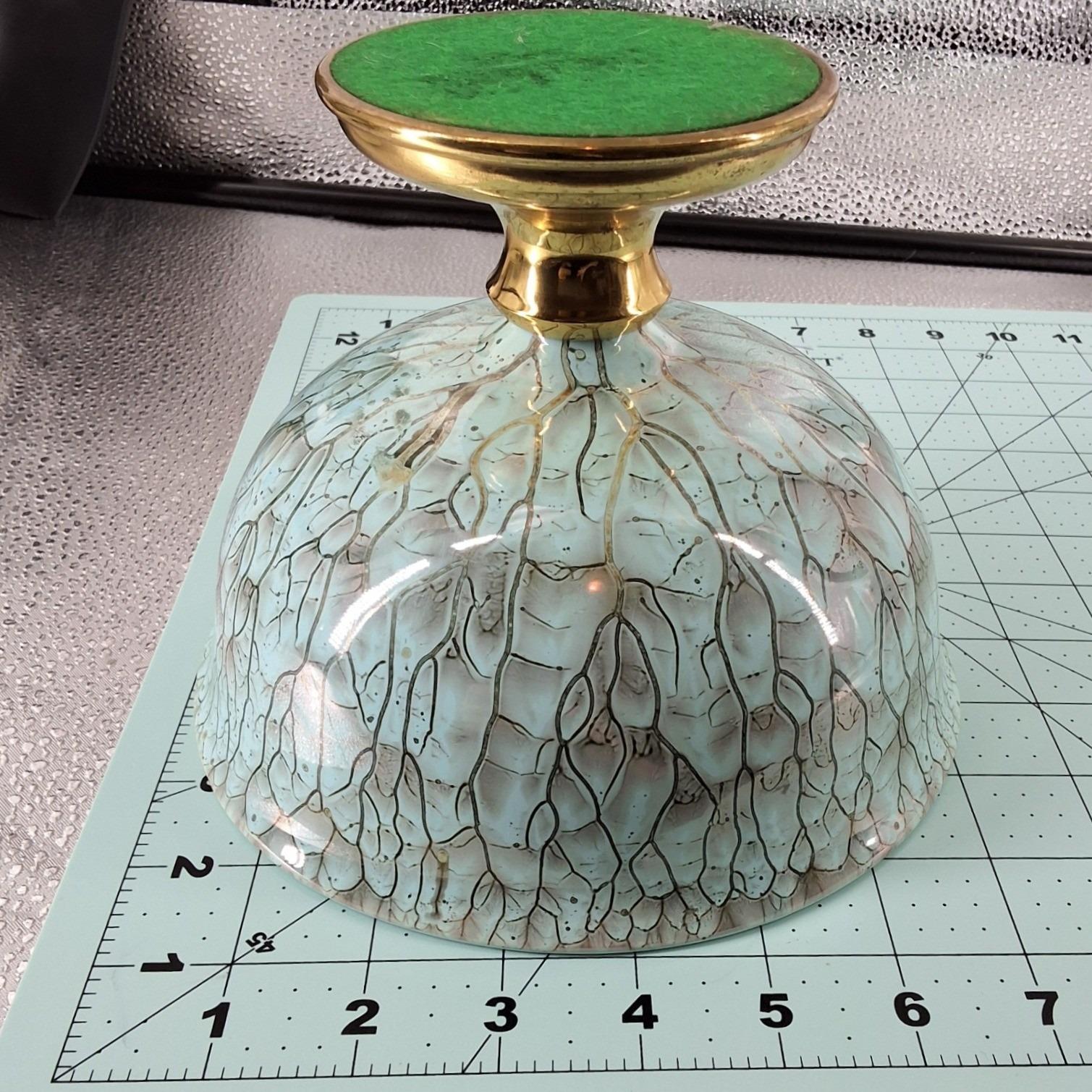 Vintage Delft Holland Turquoise Gold Veined Brass Pedestal Candy Bowl - View 4