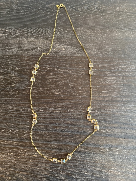 J. Crew Long Chain Faceted Rondelle Rhinestone Station Necklace Peach Fizz - View 9