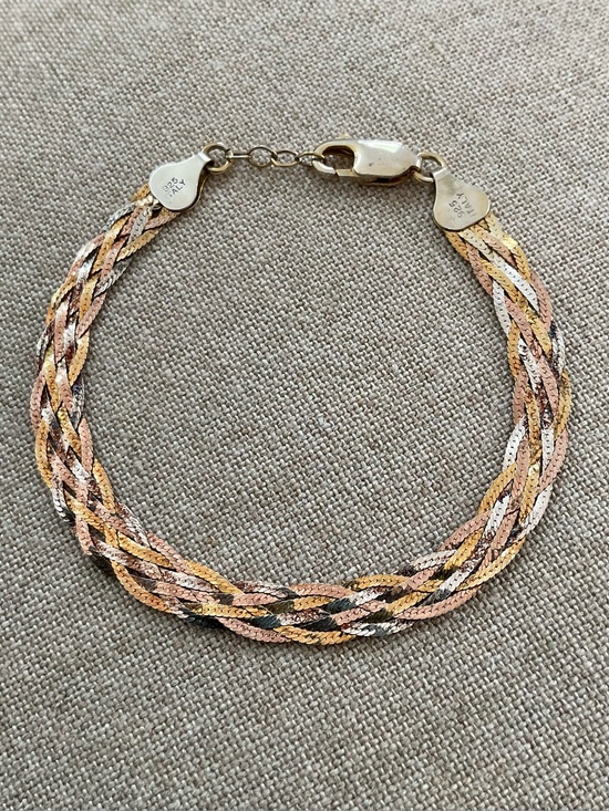 Italy 925 Sterling Silver‎ Gold Vermeil Wheat Chain Bracelet 7" 3.2g Minimalist - View 25