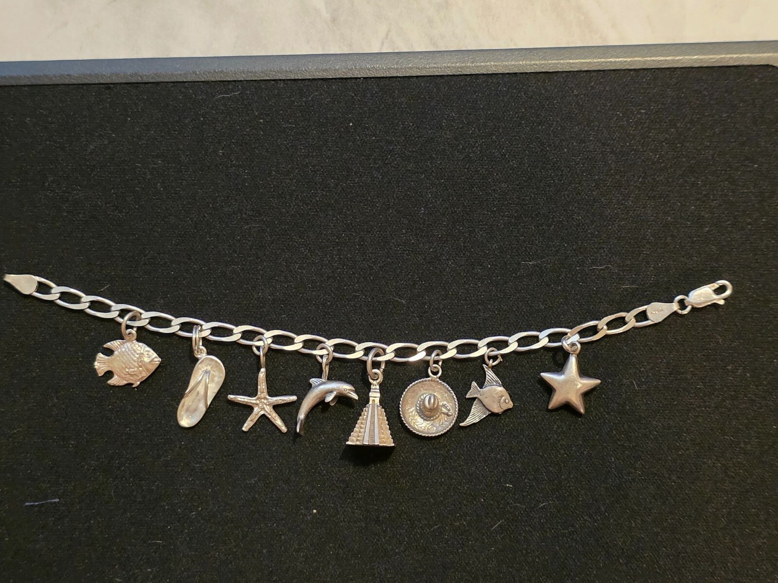 Sterling Silver Mexico Charm Bracelet With Ocean & Travel-Themed Charms