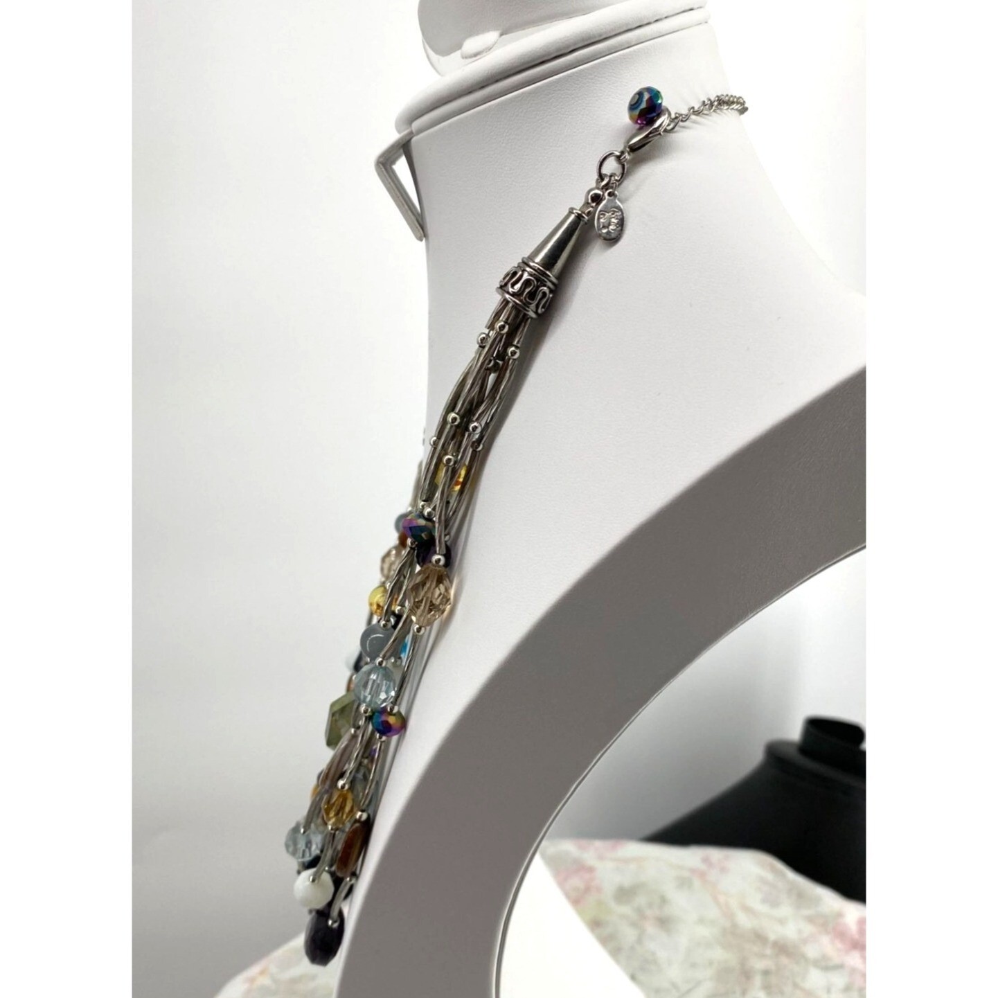 Cookie Lee Multi-Strand Beaded Necklace With Adjustable Chain & Colorful Beads V - View 3