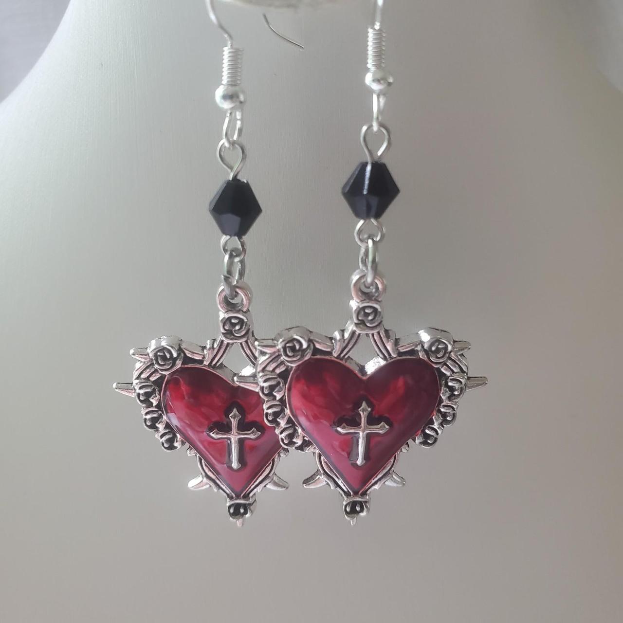 Red & Black Statement Choker Necklace & Dangle Earrings‎ Jewelry Set - View 14