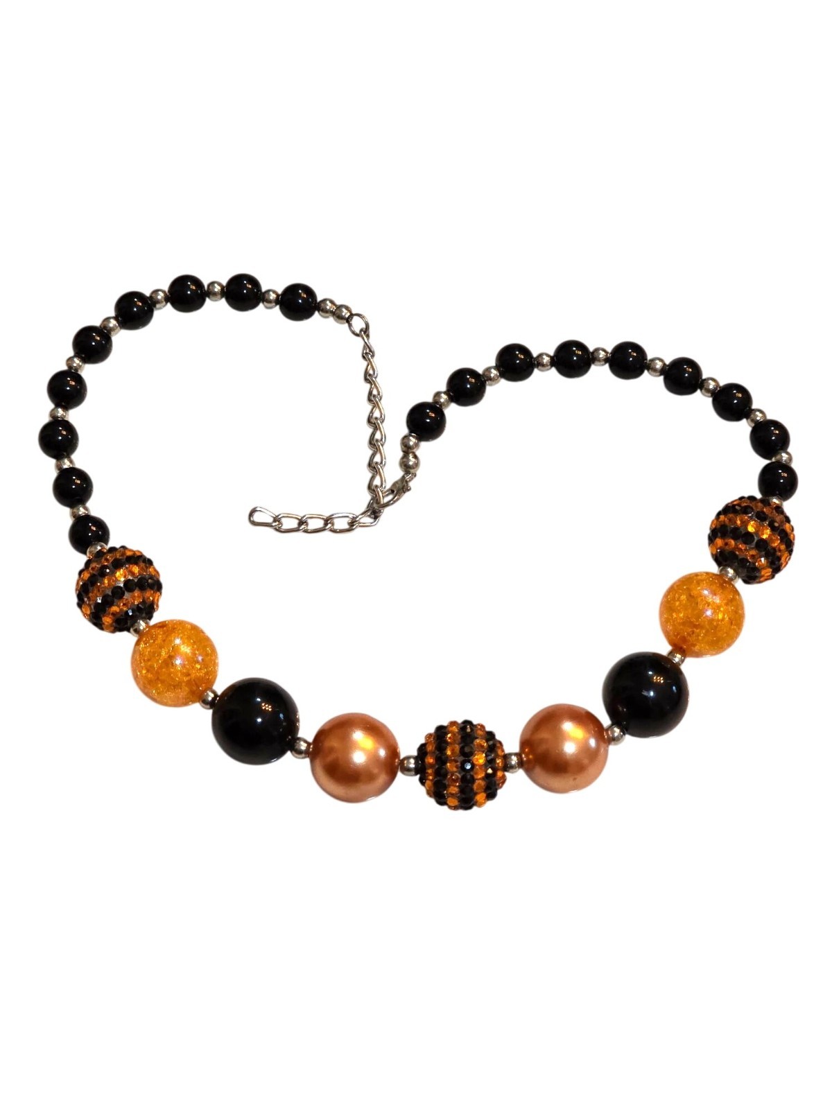 Black & Orange Beaded Halloween Statement Necklace With Adjustable Chain 20-22"‎ - View 3