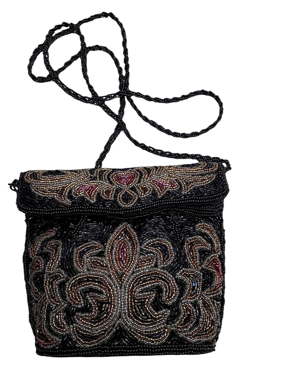 Vintage Beaded Evening Bag With Intricate Design & Chain Strap - View 7