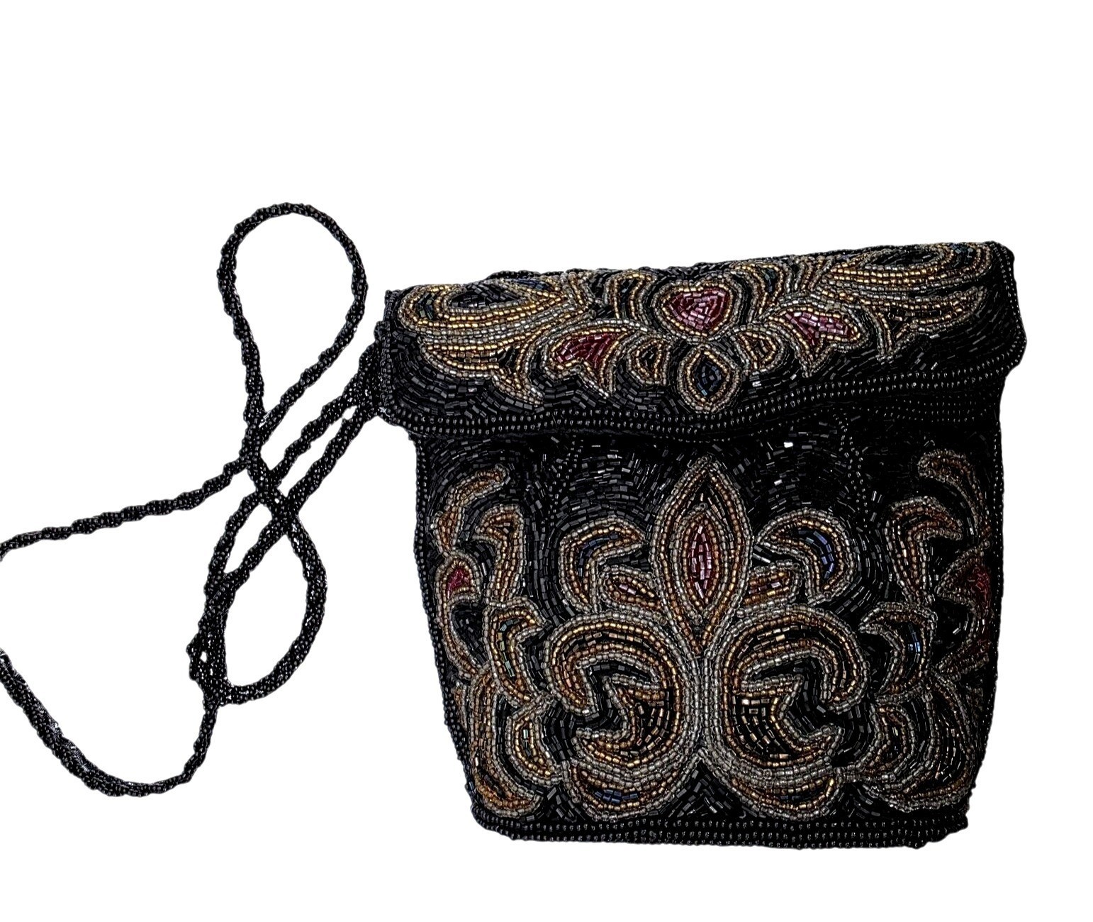 Vintage Beaded Evening Bag With Intricate Design & Chain Strap - View 8