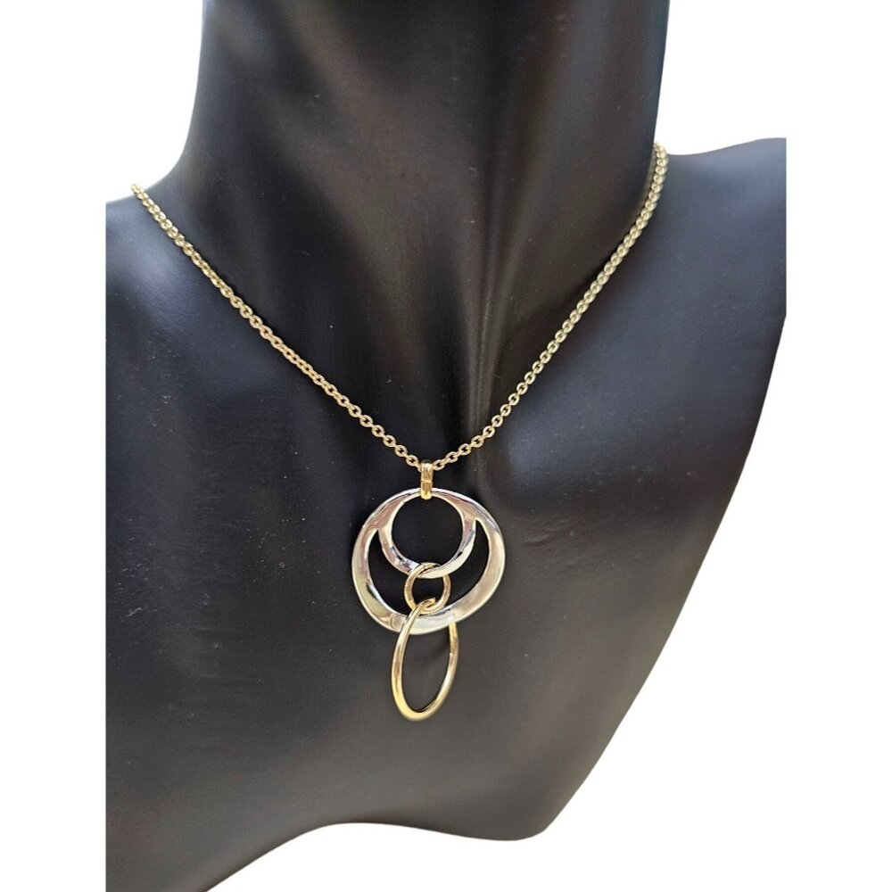 Gold & Silver Tone Park Row Pendant Necklace & Hoop Earrings Set Chain Length 18 - View 5