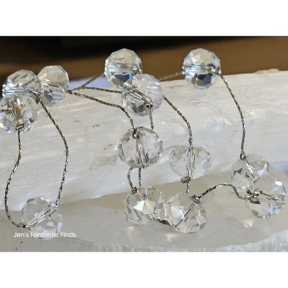Multi Faceted Clear Glass Beaded Necklace Silver Tone Chain Adjustable‎ 18-22"