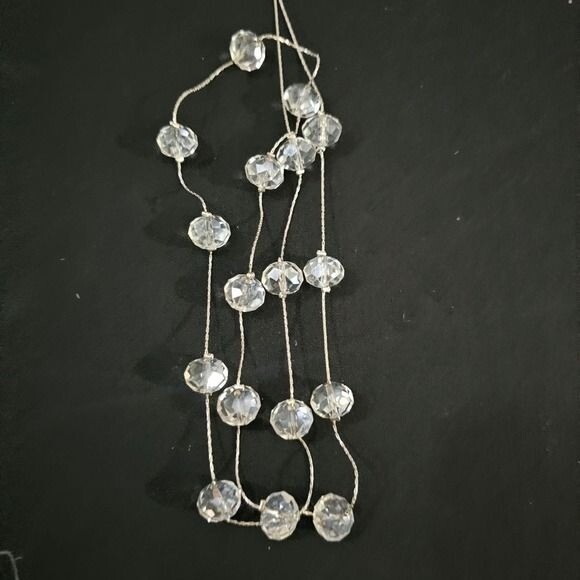 Multi Faceted Clear Glass Beaded Necklace Silver Tone Chain Adjustable‎ 18-22"