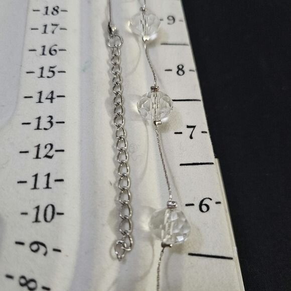 Multi Faceted Clear Glass Beaded Necklace Silver Tone Chain Adjustable‎ 18-22" - View 7