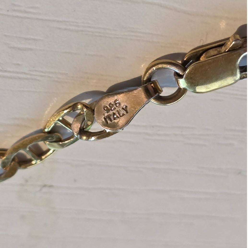 Italian Gold Vermeil 925 Sterling Silver Figaro Chain‎ Bracelet 6.5" 2.5g - View 7