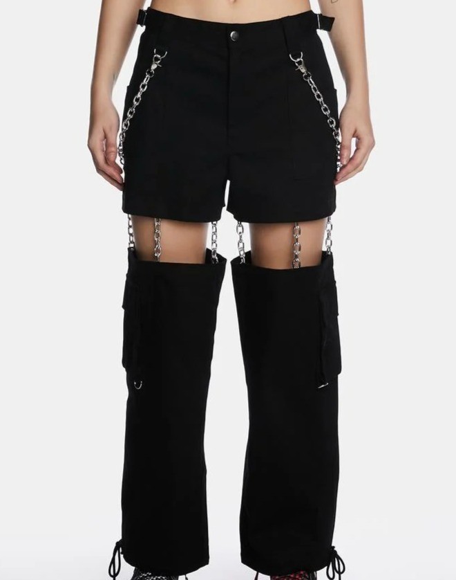 Black Chain-Linked Convertible Pants‎ With Cargo Pockets Size XXS