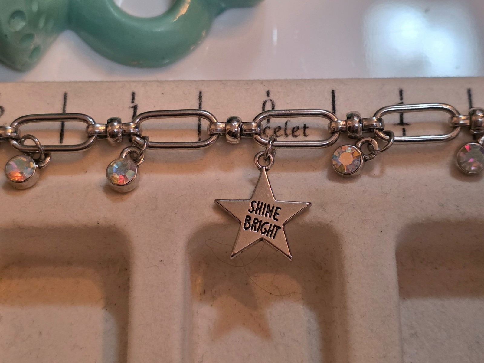 Silver Tone‎ Bracelet With Crystal Charms & "Shine Bright" Star Pendant - View 6