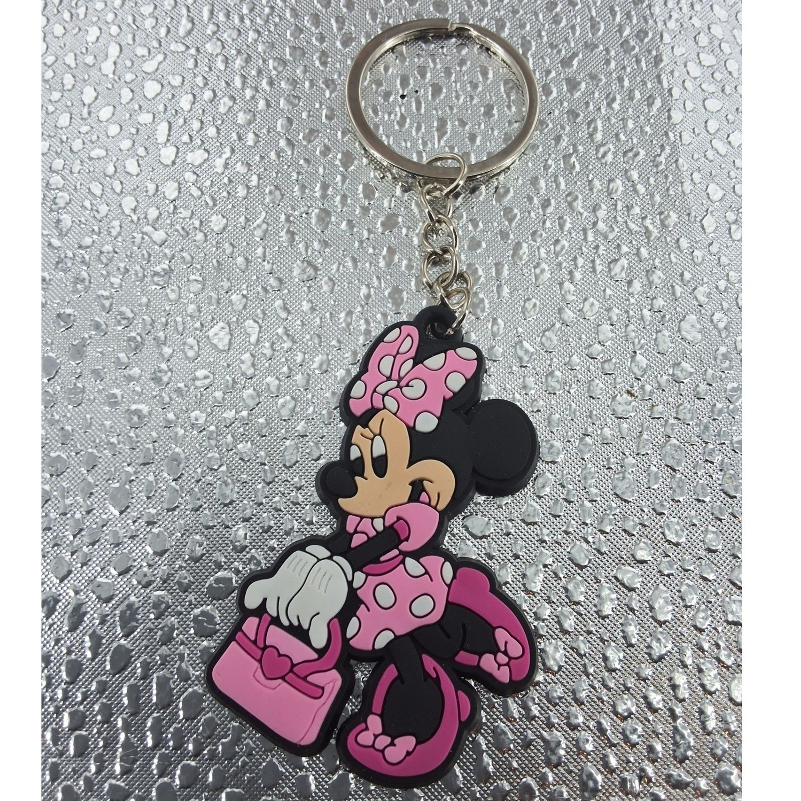 Disney Minnie Mouse Rubber Keychain Set of 3 | Pink & Black Bag Charm Fob - View 6
