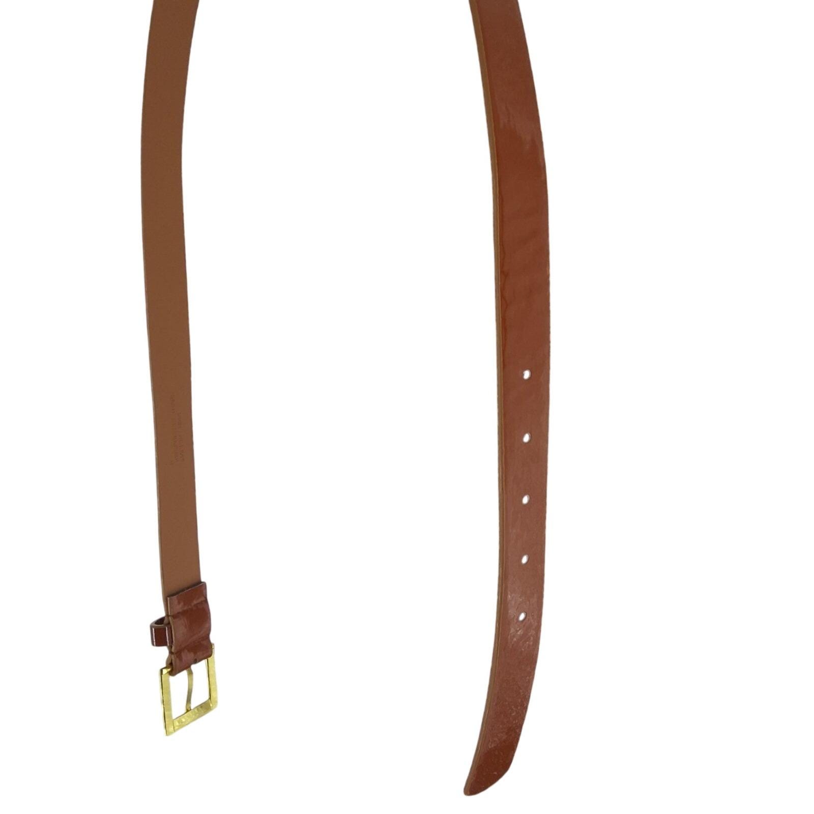 Cognac Brown Faux Patent Leather Skinny Belt Gold Buckle Size Small Slim