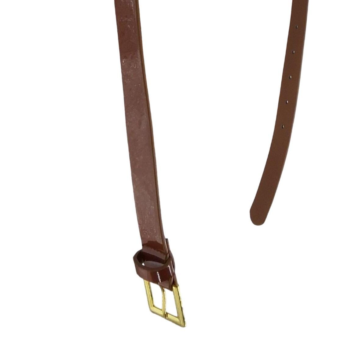 Cognac Brown Faux Patent Leather Skinny Belt Gold Buckle Size Small Slim - View 4