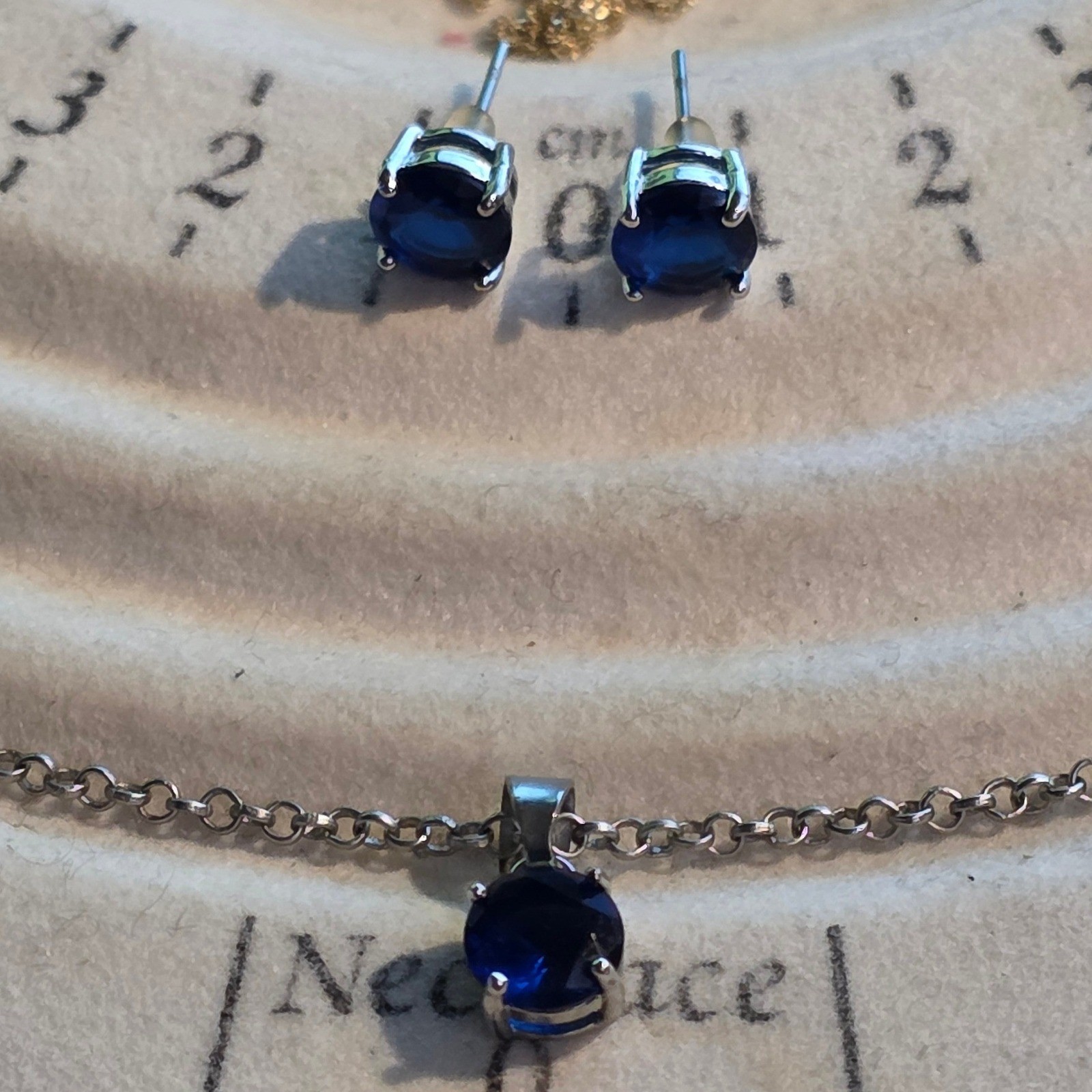 Nadri Faux London Blue Sapphire Necklace & Earring Set Demi Parure