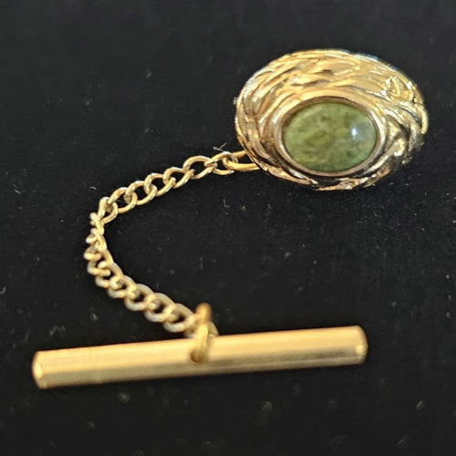 Vintage Green Jade &‎ Gold Toned Tie Scarf Pin