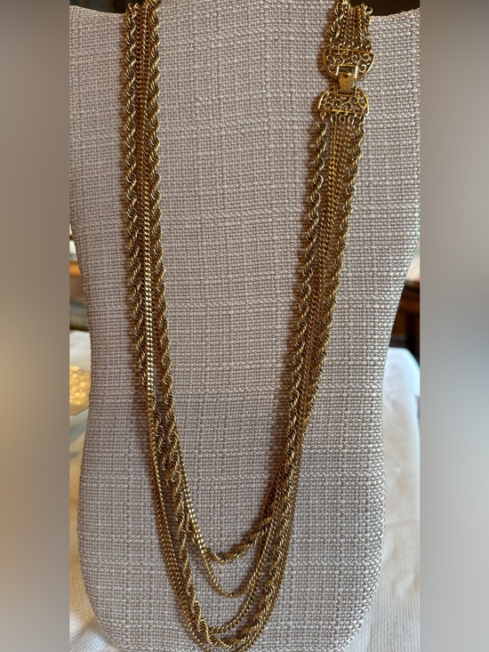 Monet Champagne Faux Pearl Multi-Strand Y-Necklace Silver Tone Teardrop - View 12