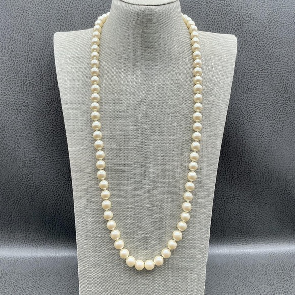 Monet Champagne Faux Pearl Multi-Strand Y-Necklace Silver Tone Teardrop - View 18