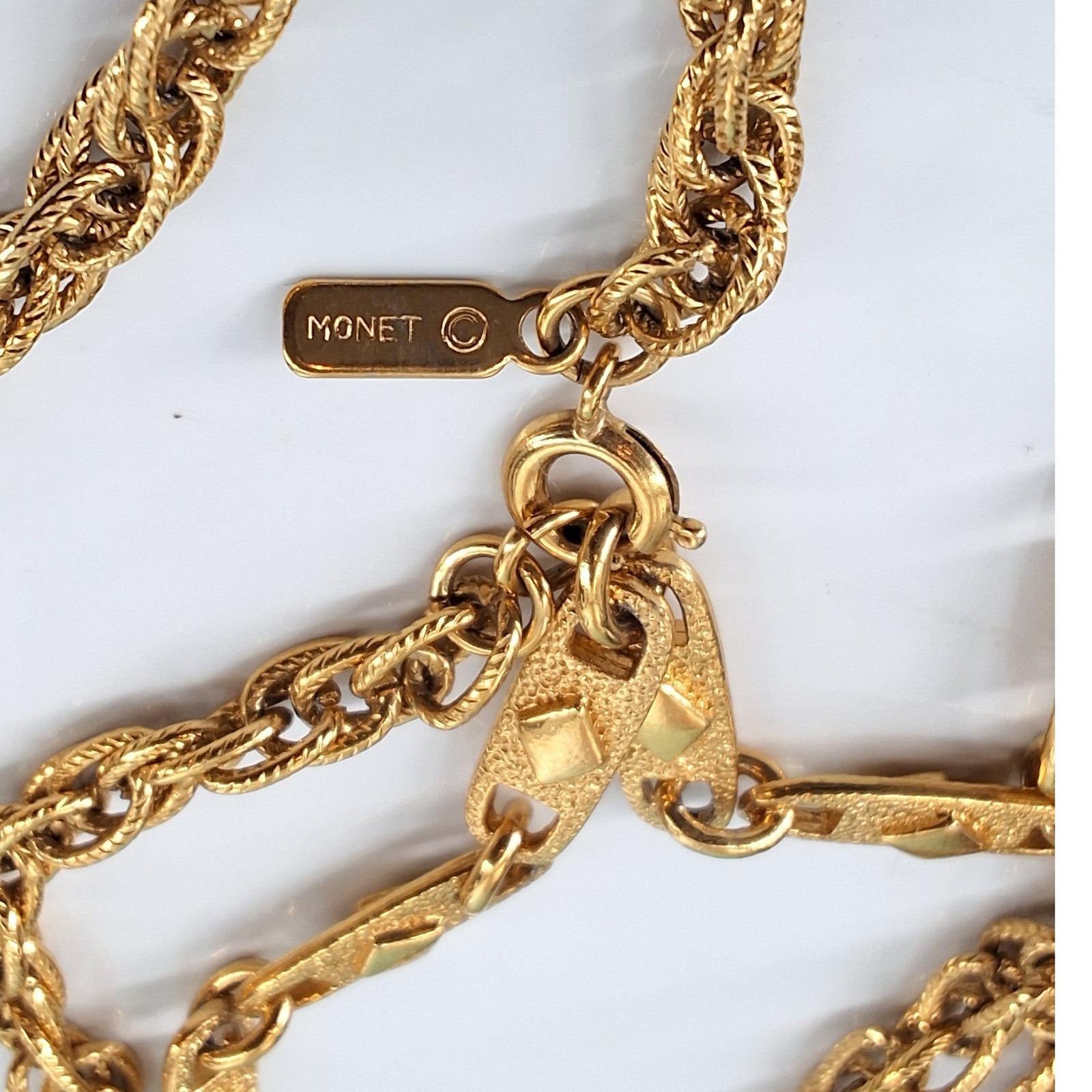 Monet Vintage Gold Tone 60" Mixed Rope & Embossed Bar Link Necklace