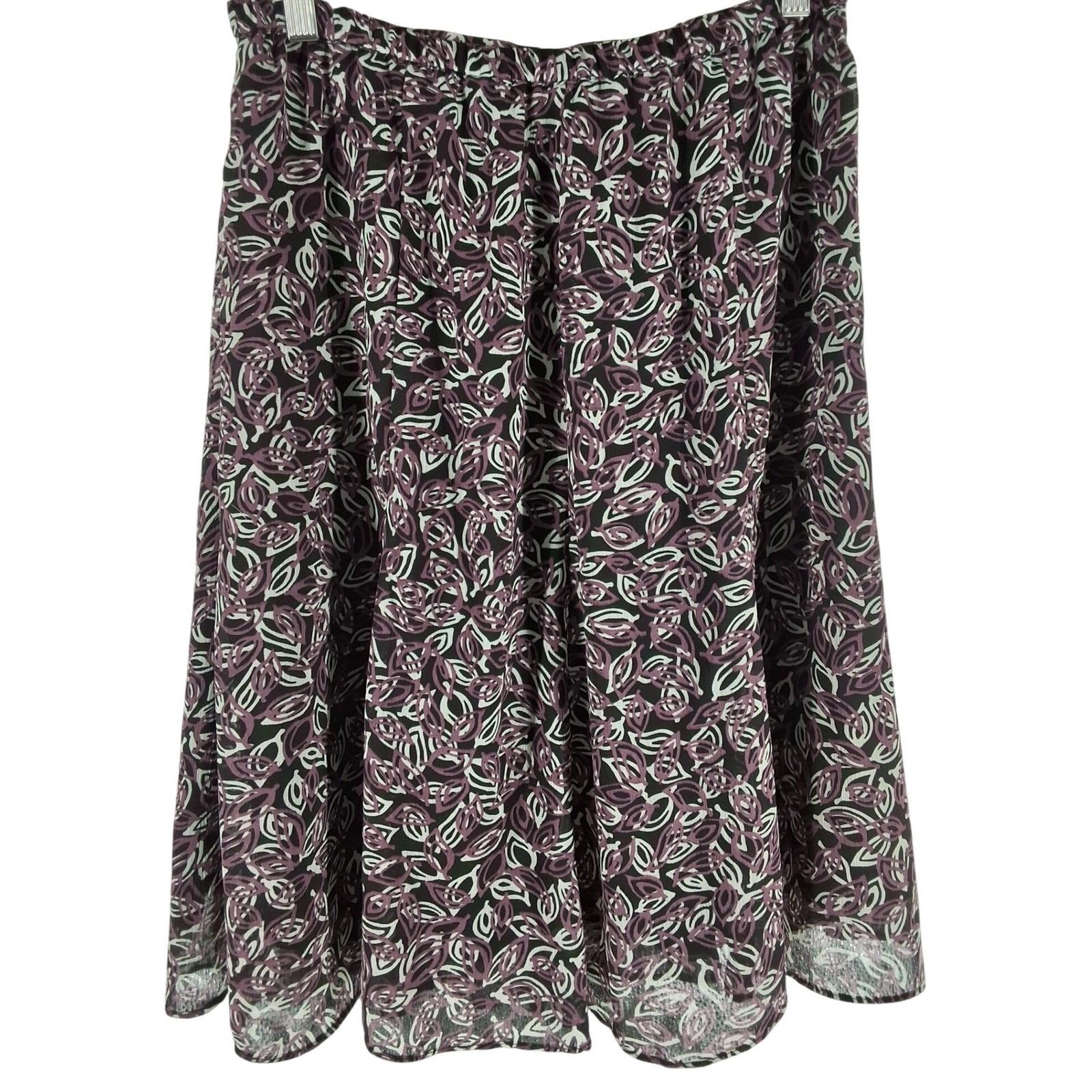Mulberry Leaf Print A-Line Skirt Purple Green Black Size 4 - View 4