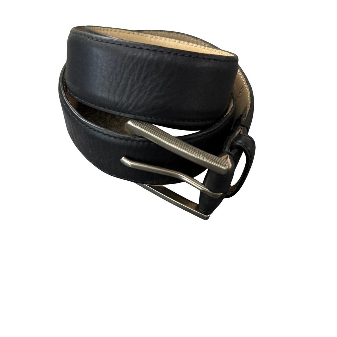 AllSaints Mens Brown Leather Belt Silver Buckle Embossed Ramskull Size 38 - View 16