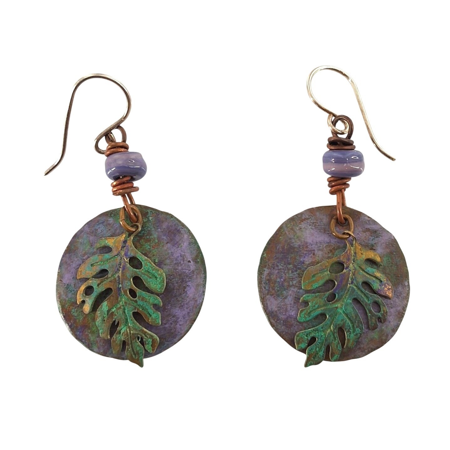 Artisan Verdigris Patina Leaf Copper Mixed Metal Earring & Necklace Set Boho