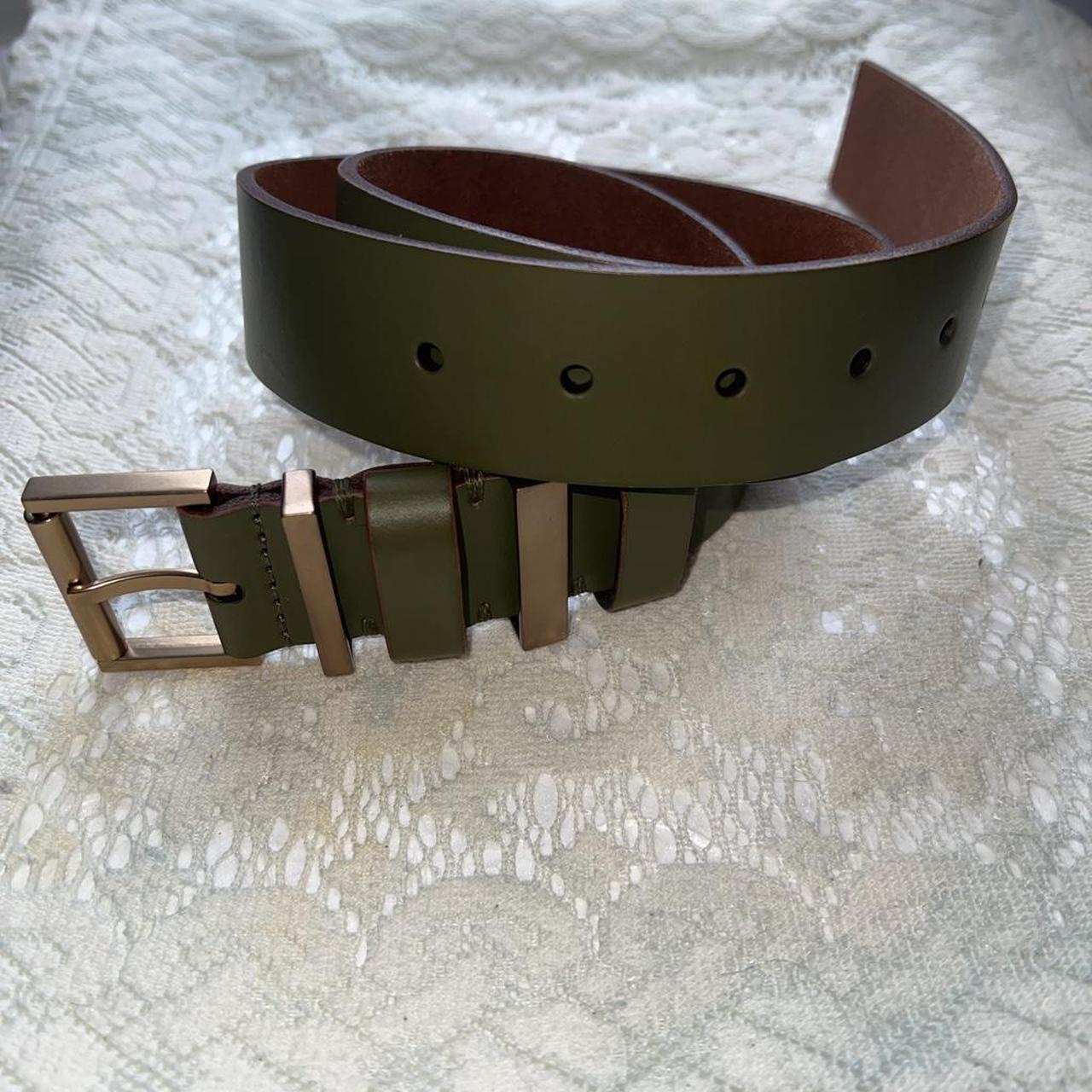 AllSaints Mens Brown Leather Belt Silver Buckle Embossed Ramskull Size 38 - View 8