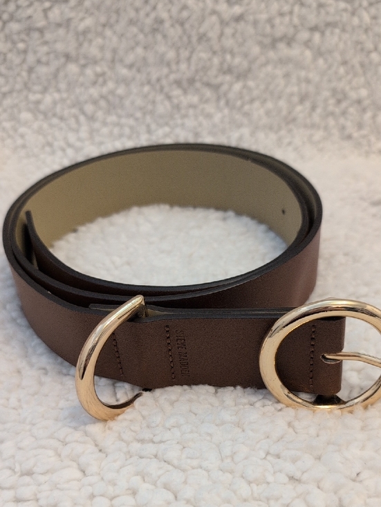 Steve Madden XL Cognac Brown Geometric Embossed Skinny Belt Gold Buckle - View 6
